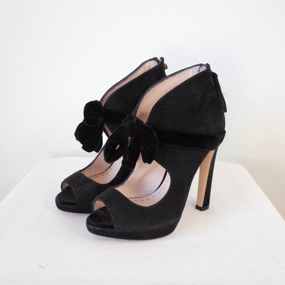 Miu Miu Black Suede Sandals Heels with Velvet Bow 38 - Picture 2 of 9